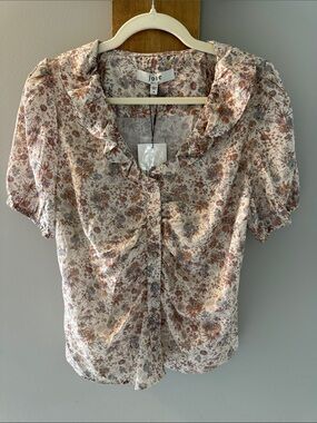 JOIE Floral Ruffle Collar Puff Sleeve Blouse in Cream, Rust & Muted Blue, NWTs